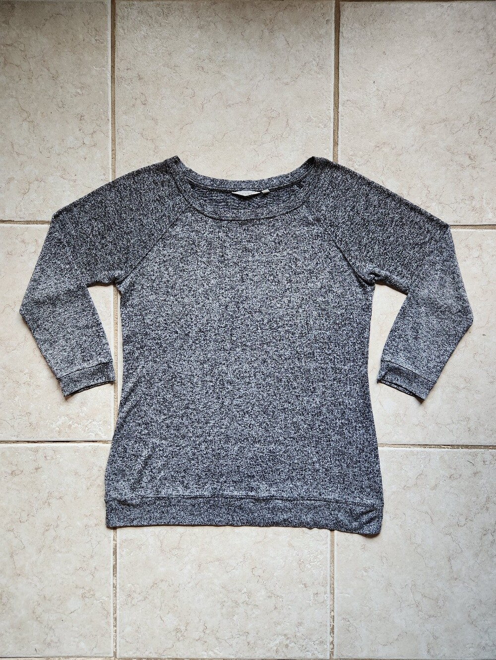 Athleta Luxe Pose Tunic Top Large Black Marled Knit Raglan Pullover Sweater